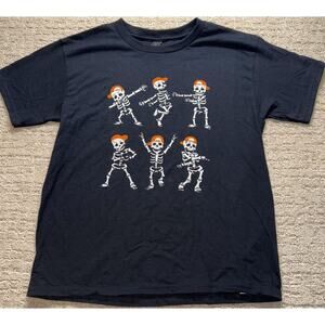 Gildan Youth Medium Black Dancing Skeletons Graphic T-Shirt Heavy Cotton Used
